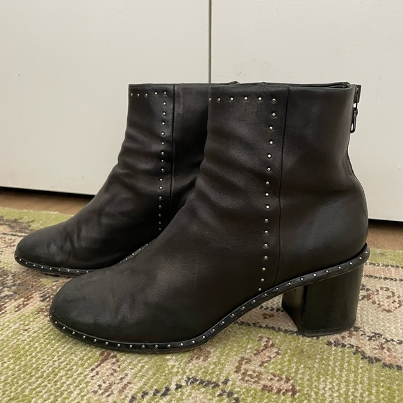 Rag & Bone Willow Black Leather Stud Heeled Boots - Picture 2 of 5